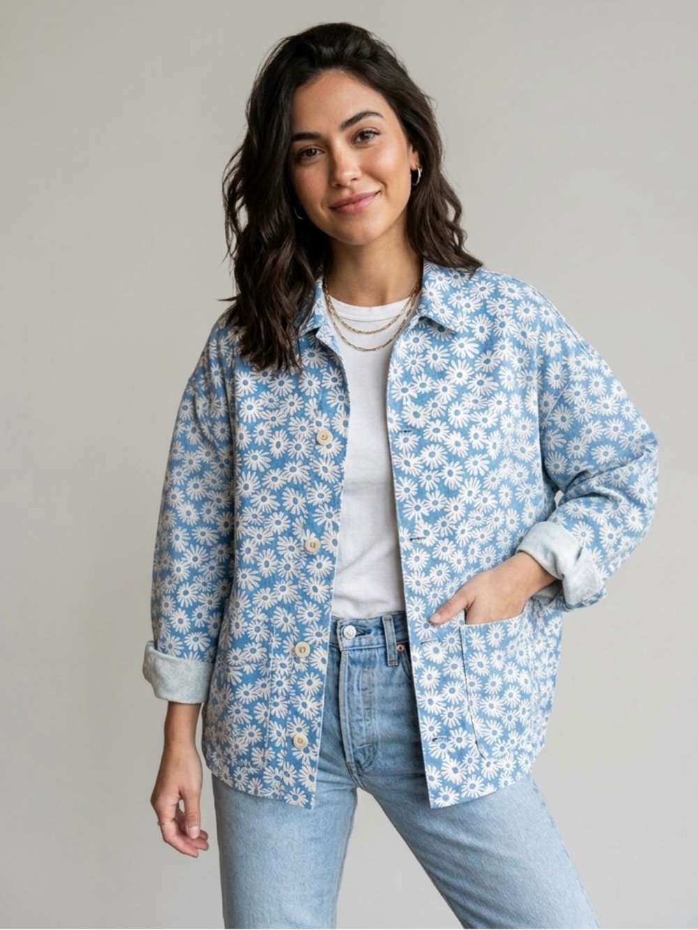 RE/DONE 90s Floral Blue White Daisy Cotton Canvas Chore Jacket Small $450